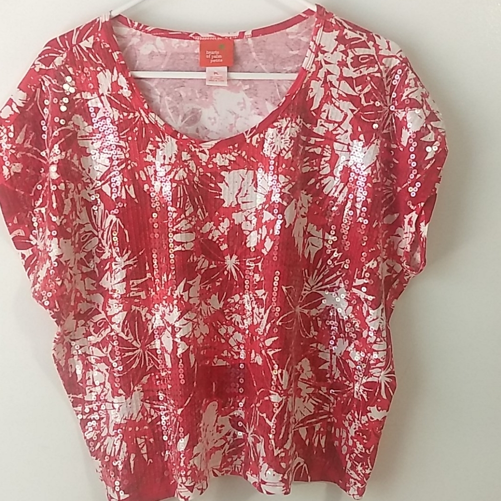 Heart of Palms Petite Short Sleeve Sequin Top